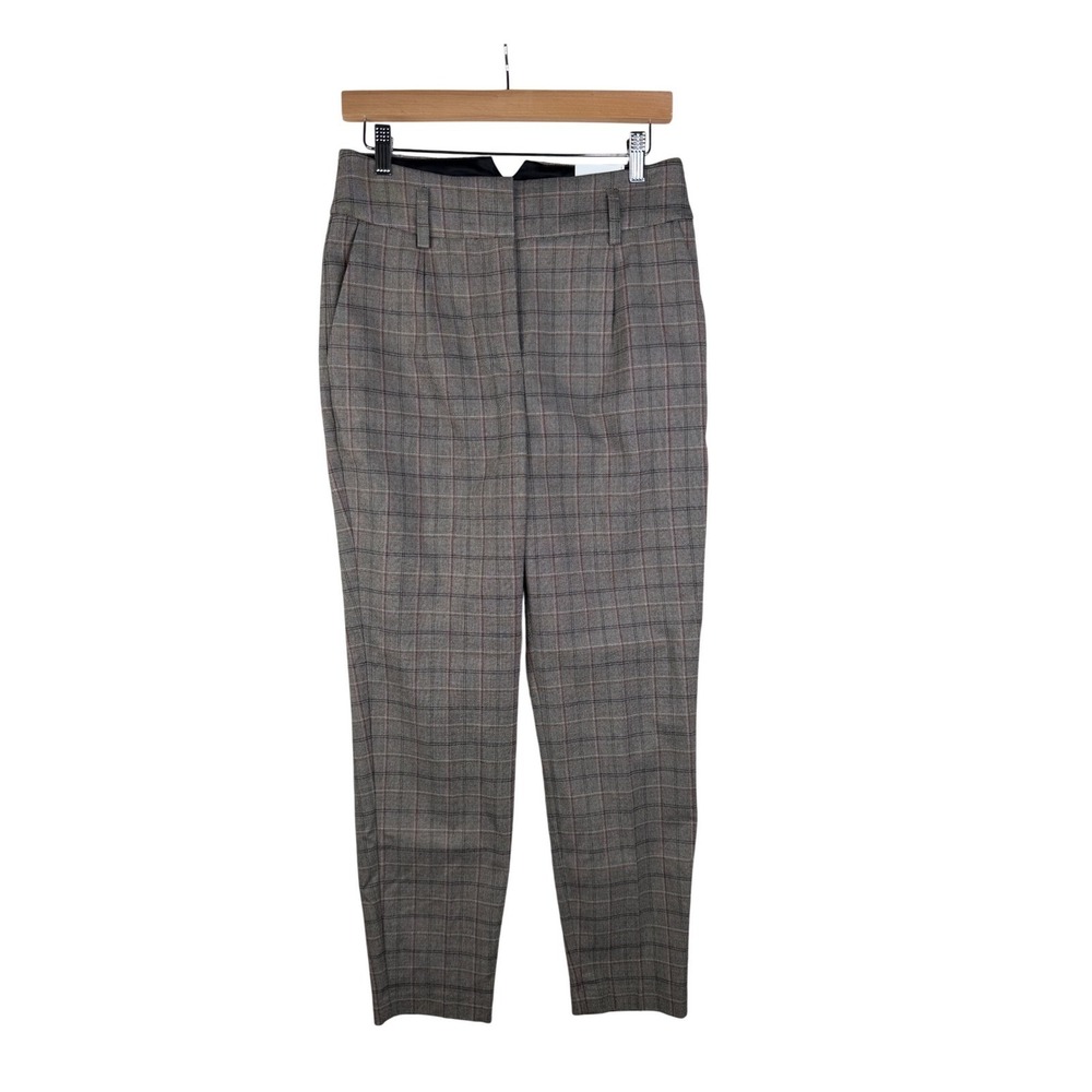 NWT Express Women's Ankle High Rise Plaid Pants Size 8R Gray Red